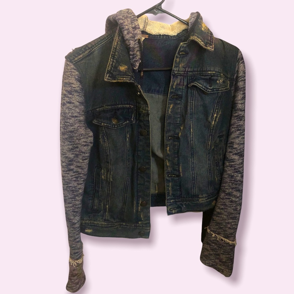 Free People Jean Jacket with Sweatshirt Accents